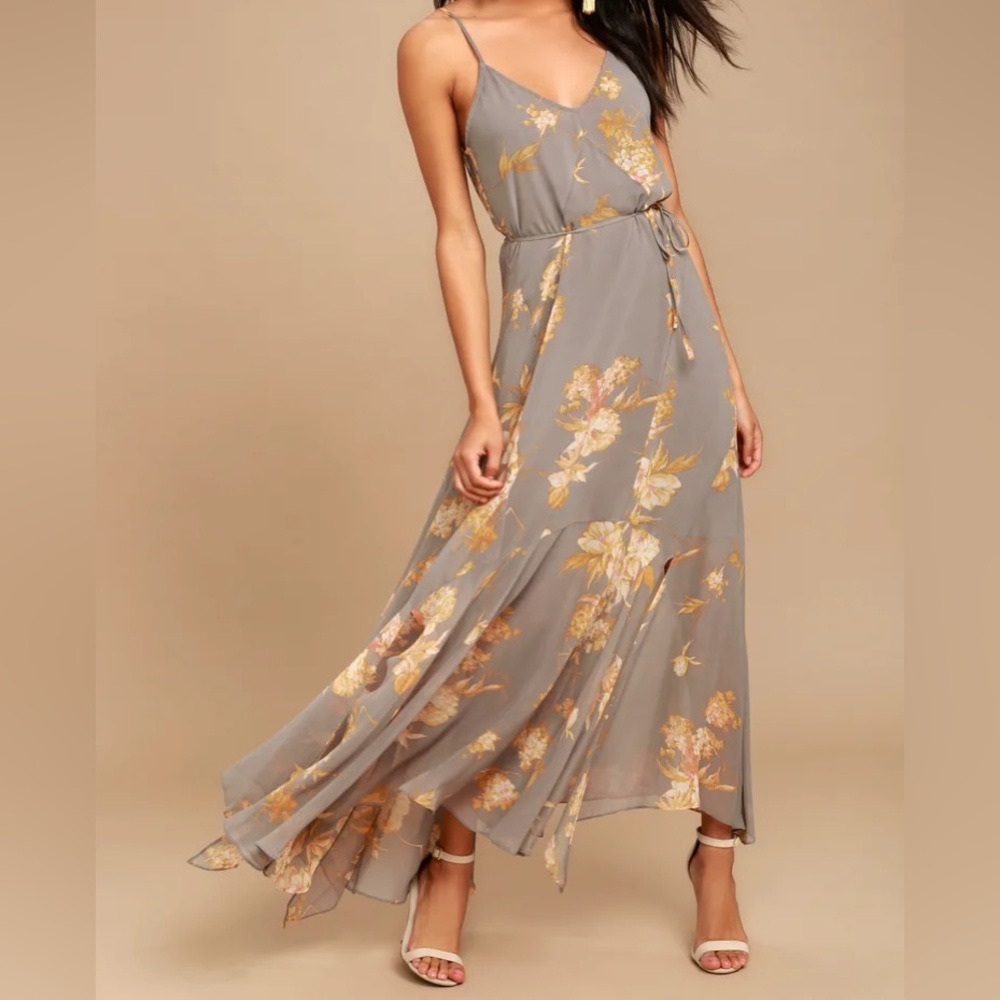 Lulu Feeling Freesia Grey Floral Print Maxi Dress
